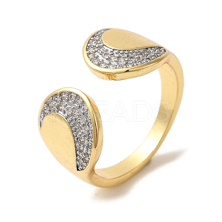 Rack Plating Brass Micro Pave Clear Cubic Zirconia Cuff Rings for Women RJEW-G325-13F-GP-1