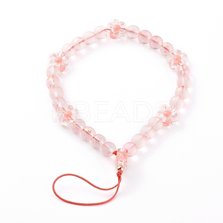 Frosted Round Spray Painted Glass Beaded Mobile Straps HJEW-JM00467-03-1