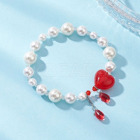 Shell Pearl & Glass Beads Charm Bracelets BJEW-TA00693-1