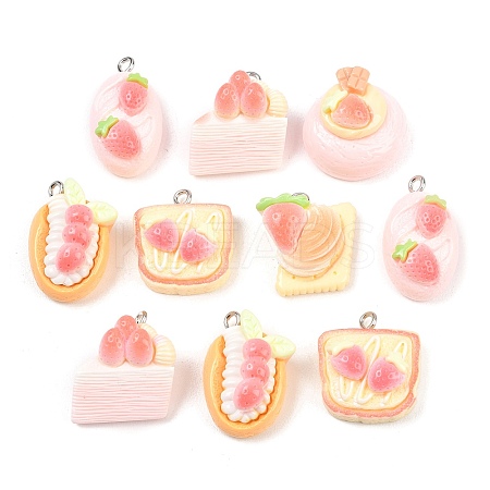 Strawberry Opaque Resin Imitation Food Pendants RESI-P049-04P-M-1