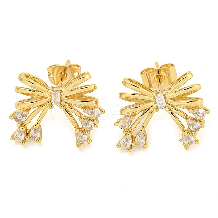 Bowknot Brass Micro Pave Cubic Zirconia Stud Earrings for Women EJEW-P275-05G-1