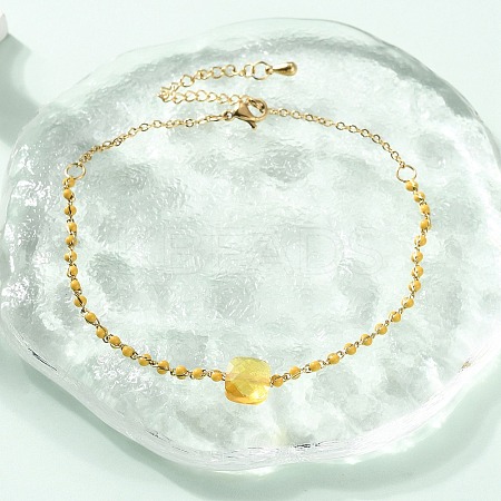 304 Stainless Steel Glass Beads Link Chain Bracelets BJEW-A036-14G-02-1