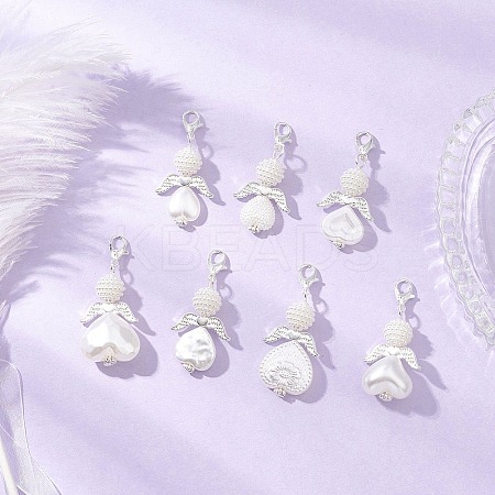 7Pcs Heart Angel Acrylic & ABS Plastic Imitation Pearl Pendant Decorations HJEW-JM03564-1