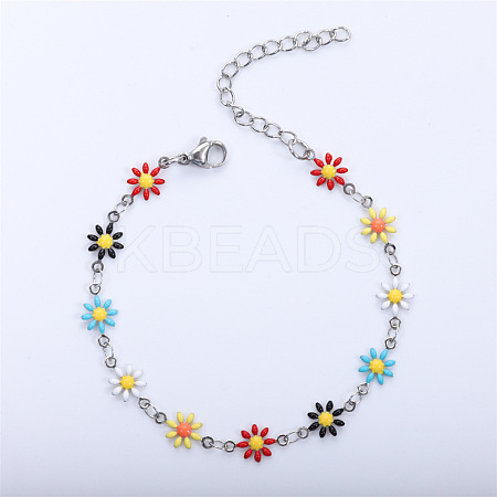 Daisy Alloy Enamel Link Chain Bracelets for Women FS-WGBA8A6-01-1