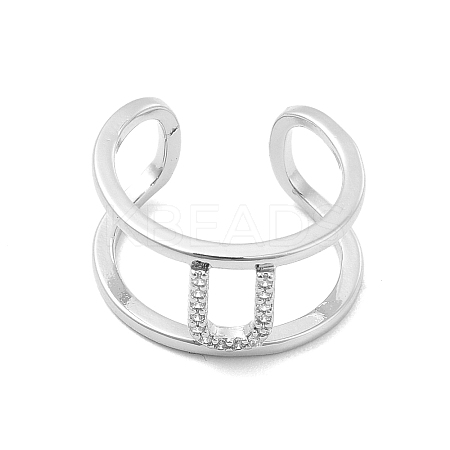 Clear Cubic Zirconia Initial Letter Open Cuff Ring RJEW-A012-01P-U-1