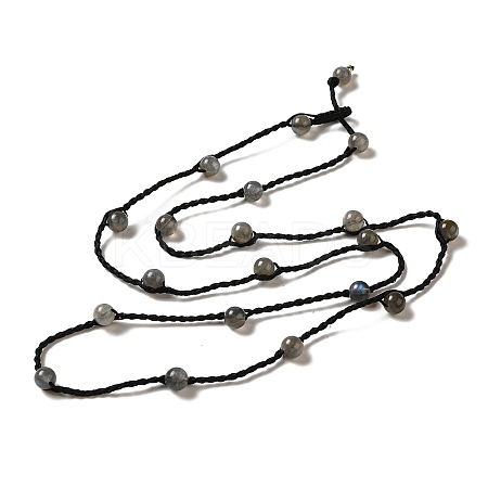 Natural Labradorite Braided Bead Necklacess NJEW-K258-06E-1