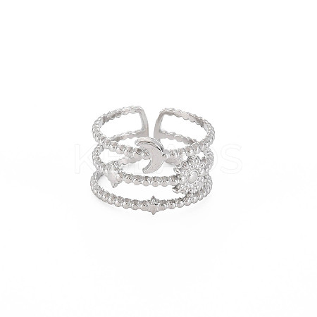 Non-Tarnish 304 Stainless Steel Sun and Moon Open Cuff Ring for Women X-RJEW-S405-152P-1