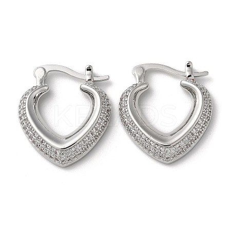 Heart Brass Cubic Zirconia Hoop Earrings EJEW-K247-09P-1