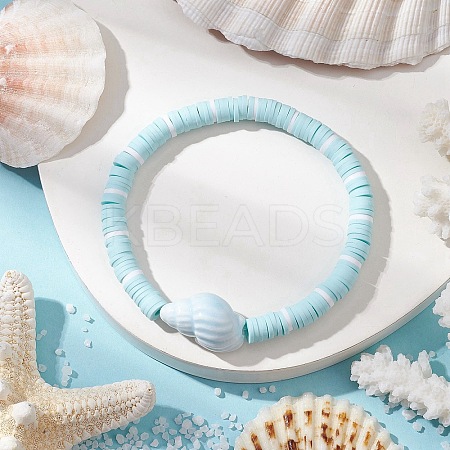 Flat Round Handmade Polymer Clay Heishi Beaded Stretch Bracelets BJEW-JB11711-01-1