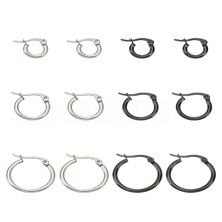 6 Pairs 6 Style Stainless Steel Ring Hoop Earrings for Women EJEW-LP0001-41-1