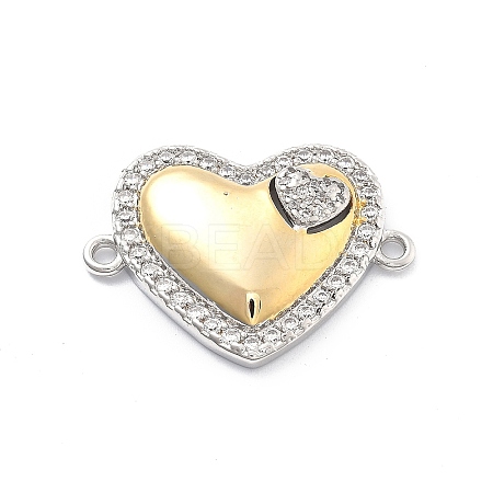 Rack Plating Brass Clear Cubic Zirconia Wing Heart Connector Charms KK-Q017-32G-1
