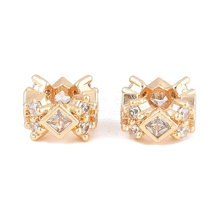 Brass Micro Pave Clear Cubic Zirconia Rondelle European Beads KK-L261-08G-1
