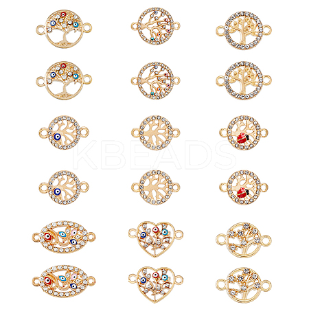 SUPERFINDINGS 18Pcs 9 Styles Alloy Crystal Rhinestone Connector Charms FIND-FH0008-66-1