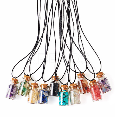 Natural & Synthetic Gemstone Chip and Glass Bottle Pendant Necklaces NJEW-TAC0016-1