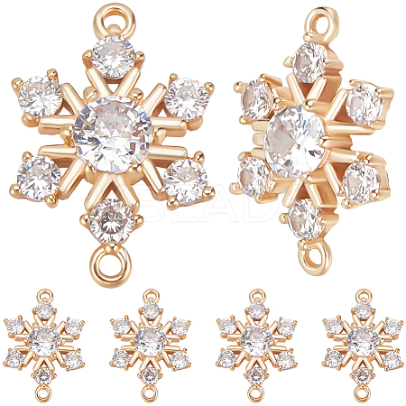 10Pcs Brass Micro Pave Clear Cubic Zirconia Connector Charms ZIRC-BBC0002-86A-1