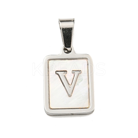 304 Stainless Steel Pave Natural White Shell Pendants STAS-S130-03P-V-1