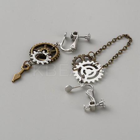 Gear Alloy Clip-on Earrings for Women EJEW-WH0033-47A-1