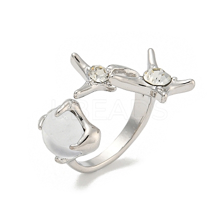 Star Zinc Alloy Rhinestone Open Cuff Ring RJEW-Z048-02P-02-1