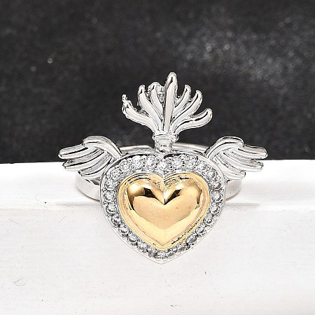 Gothic Style Brass Micro Pave Clear Cubic Zirconia Cuff Rings for Women RJEW-U051-02A-GP-1