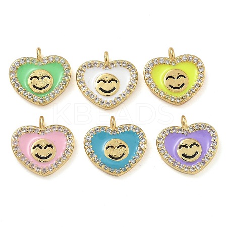 Rack Plating Brass Micro Pave Clear Cubic Zirconia with Enamel Charms KK-G515-12B-1