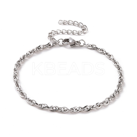 Non-Tarnish 304 Stainless Steel Rope Chain Bracelet for Men Women BJEW-E031-12P-02-1