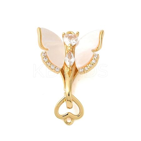 Brass Micro Pave Clear Cubic Zirconia Fold Over Clasps with Shell KK-S382-07G-1
