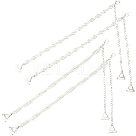 2 Pairs 2 Styles ABS Plastic Imitation Pearl Chain Non-slip Bra Straps FIND-CY0001-25-1