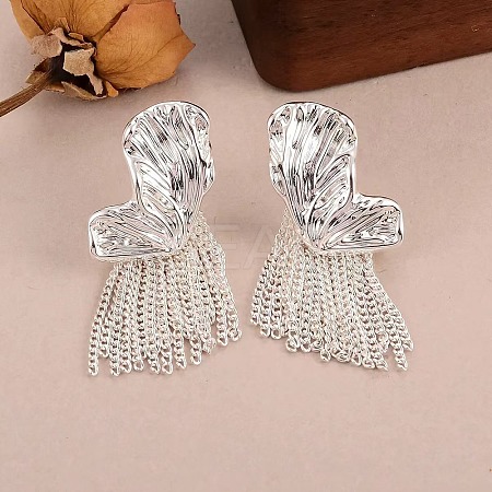 Butterfly Wing Brass Tassel Stud Earrings for Women EJEW-U055-16PS-1
