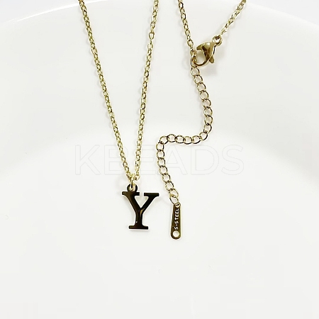 304 Stainless Steel Letter Pendant Necklaces NJEW-WH0027-26Y-G-1