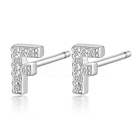 Anti-Tarnish Rhodium Plated 925 Sterling Silver Initial Letter Stud Earrings HI8885-06-1