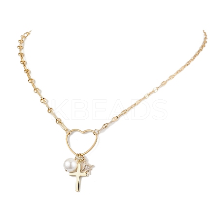 Brass with Stainless Steel Pendants Necklaces NJEW-JN04873-1