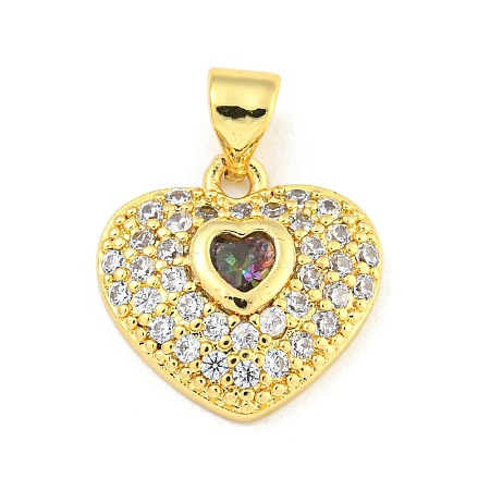Heart Rack Plating Brass Micro Pave Cubic Zirconia Charms KK-Z053-17G-06-1