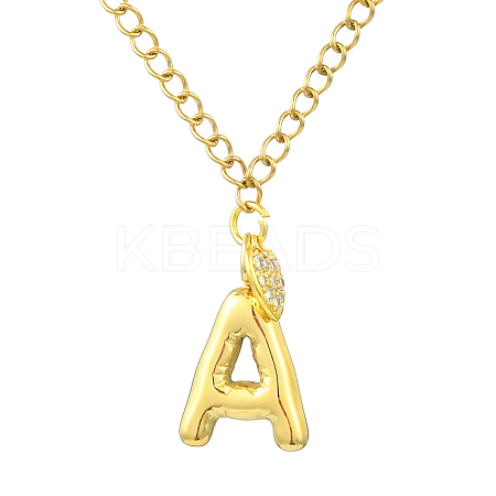 304 Stainless Steel Clear Cubic Zirconia Heart & Letter Pendant Curb Chain Necklaces for Women NJEW-FS00012-27A-1
