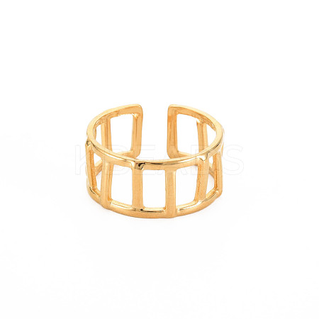 Ion Plating(IP) 304 Stainless Steel Rectangle Hollow Open Cuff Ring for Women RJEW-S405-161G-1