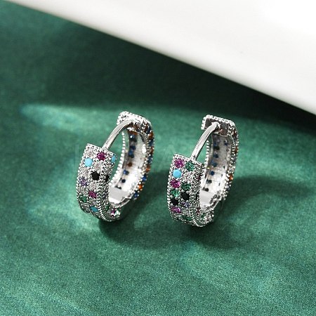Brass Micro Pave Colorful Cubic Zirconia Hoop Earrings EJEW-S277-09P-B-1
