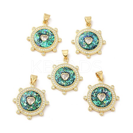 Rack Plating Brass Micro Pave Cubic Zirconia with Synthetic Opal Pendants KK-D088-35G-1