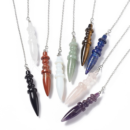 Mixed Natural & Synthetic Gemstone Pointed Dowsing Pendulums AJEW-B020-06P-1