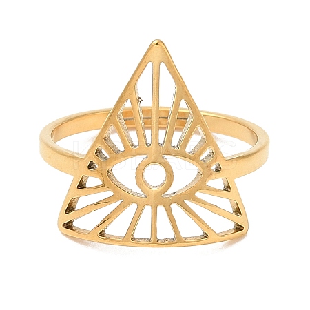 Ion Plating(IP) 304 Stainless Steel Triangle with Horse Eye Adjustable Ring for Women RJEW-M149-10G-1