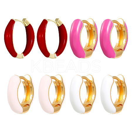 4 Pairs 4 Colors Alloy Enamel Huggie Hoop Earrings for Women EJEW-HY0001-23B-1