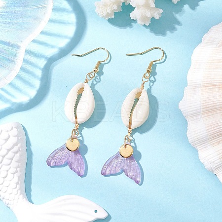 Natural Cowrie Shell Glass Dangle Earrings EJEW-JE06385-05-1