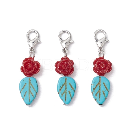 Dyed Synthetic Turquoise Leaf Pendants Decorations HJEW-JM02020-1