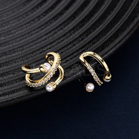 Brass Micro Pave Clear Cubic Zirconia C-Shaped Cuff Earrings EJEW-D328-08G-1