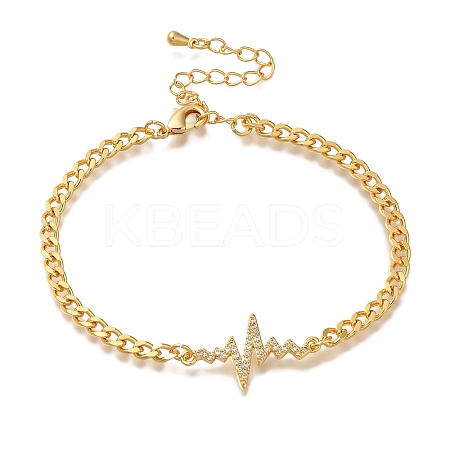 Heartbeat Brass Micro Pave Cubic Zirconia Card Paper Chain Bracelets for Women BJEW-L696-008G-1