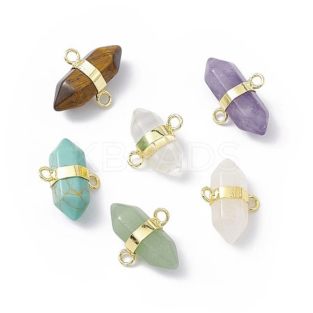 Natural  Mixed Gemstone Double Terminal Pointed Connector Charms G-P491-11G-1