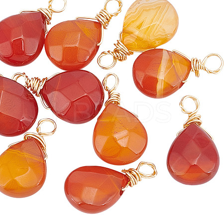 24Pcs Dyed Natural Red Agate & Natural Red Aventurine & Natural Topaz Jade Pendants PALLOY-GA00017-1