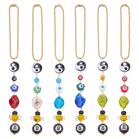 6Pcs 6 Styles Flower Bees Handmade Lampwork Beads Hanging Ornament HJEW-AR00016-1