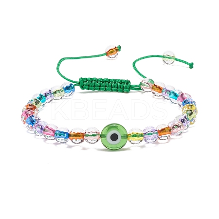 Acrylic Evil Eye & Round Lampwork Braided Bead Bracelet for Women BJEW-JB08379-02-1