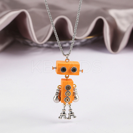 Alloy & Wood Robot Pendant Necklaces FS-WGB43E5-04-1