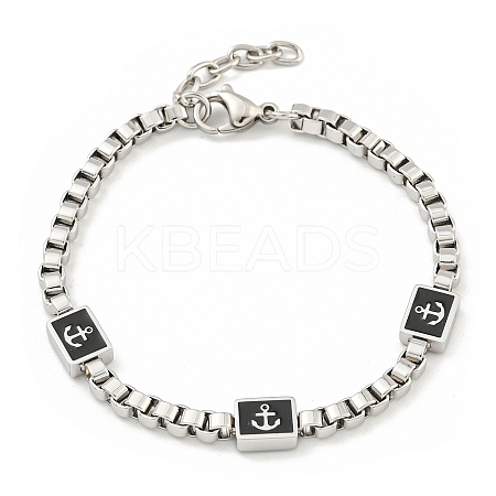 304 Stainless Steel Enamel Box Chain Anchor Link Bracelets for Women BJEW-G717-15P-1