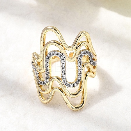 Brass Micro Pave Clear Cubic Zirconia Cuff Rings RJEW-H262-02G-1